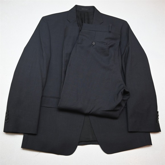 Calvin Klein 40S 34x29 Navy Blue Striped 100% Wool Mens Jacket Pants Suit